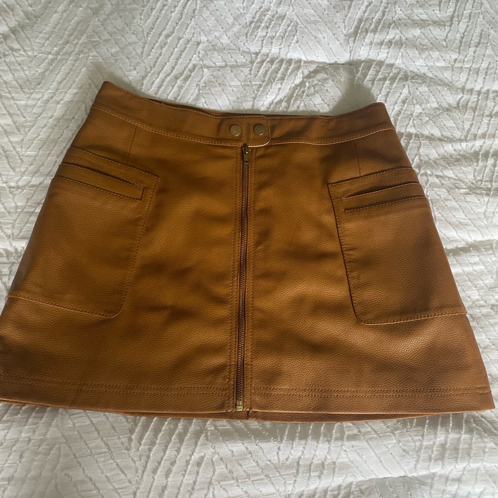 Free People Vegan Leather Tan Mini Skirt 10